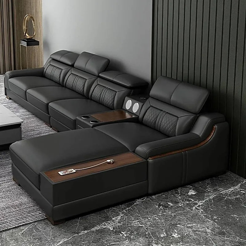 Nordic light luxury leather sofa size apartment living room simple corner princess L-shaped combination sofa