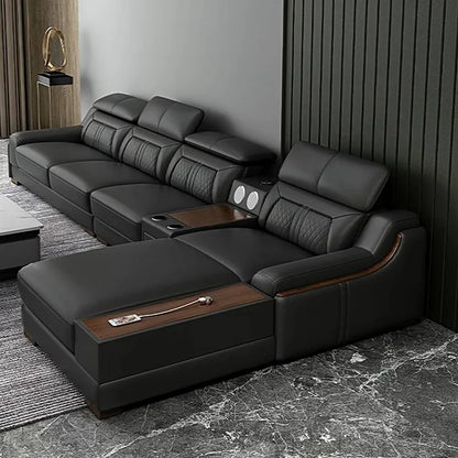 Nordic light luxury leather sofa size apartment living room simple corner princess L-shaped combination sofa