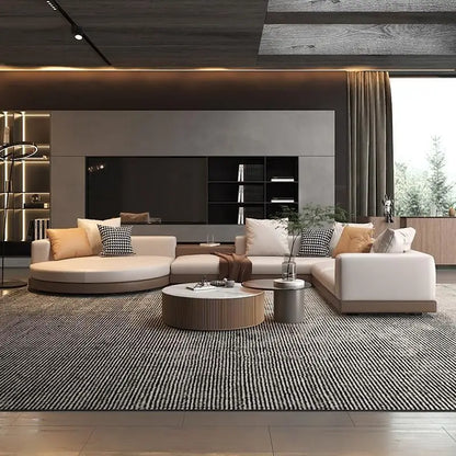 minimalist leather cloth sofa light luxury living room large flat-floor villa designer arc special-shaped sofa color matching