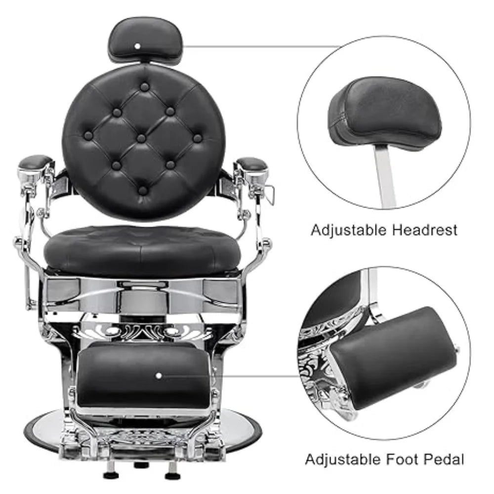 Heavy Duty Barber Chair 700lbs Capacity Vintage Recline Style Hydraulic Operation 360° Rotatable Barber Chair with Headrest