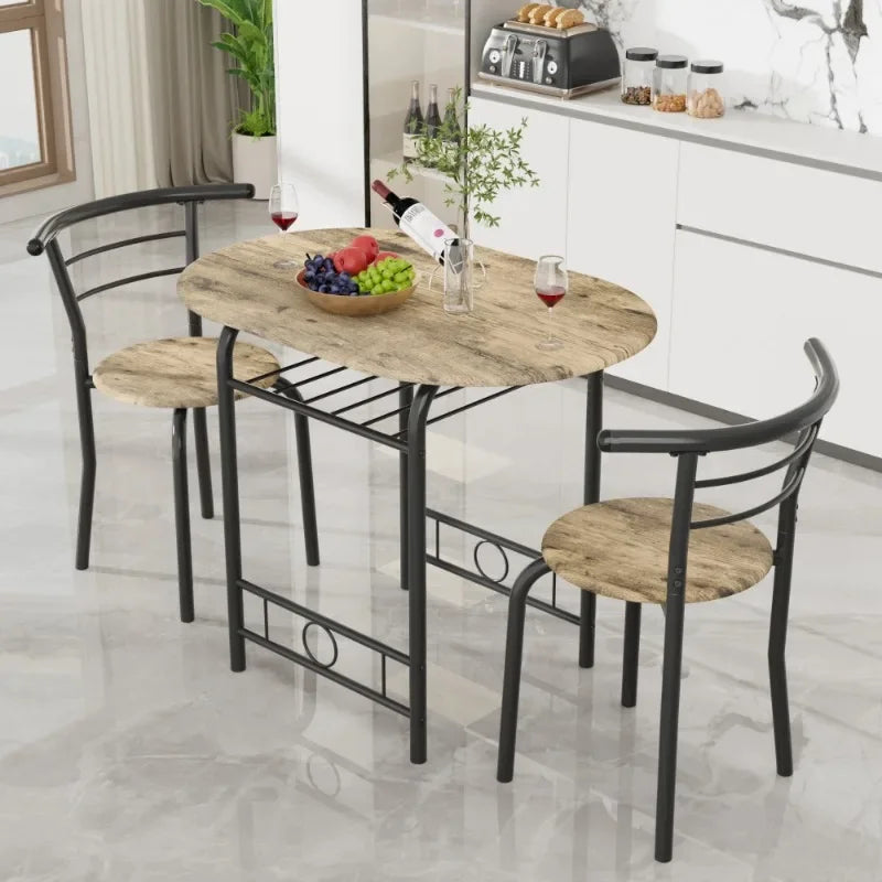 Vineego 3-Piece Small Kitchen Dining Set for 2 Black Wooden Table And Chairs Space Saving Breakfast Set