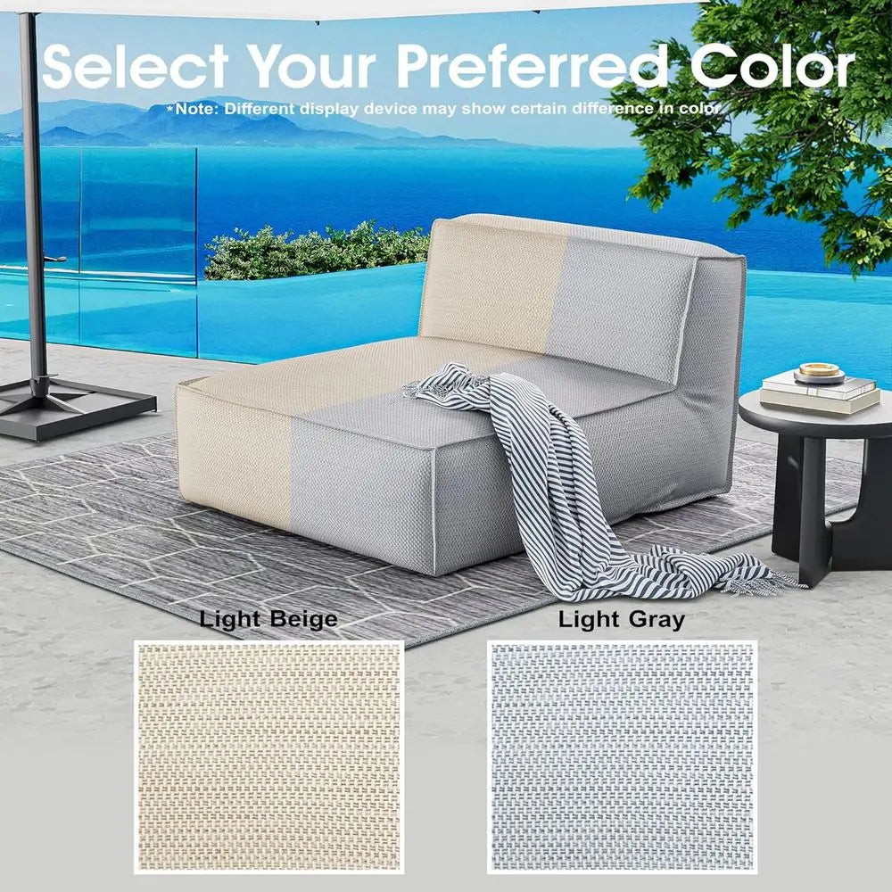 Large Outdoor Bean Bag Loveseat for Adults - Light Beige, 57 Sun Lounger, Comfortable Patio Pool Chaise
