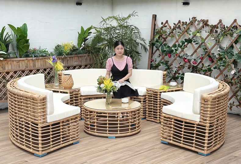 Outdoor rattan sofa courtyard open-air combination seat pe imitation rattan outdoor garden leisure balcony full circle curved ch