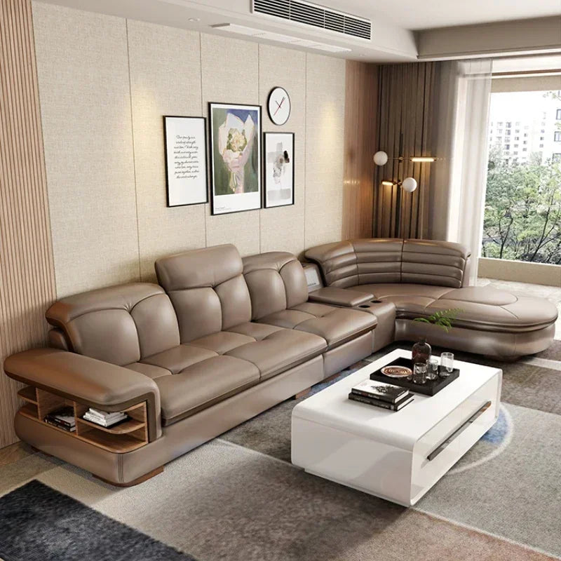 Premium Relaxing Designer Modern Sofa Fancy Genuine Leather Reclining Corner Sofa Sectional Luxury