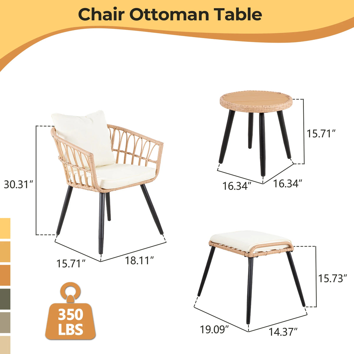 5 Piece Patio Furniture Set, Outdoor Wicker Small Conversation Bistro Set, All-Weather PE Rattan Chairs with Ottoman & Coffee Ta