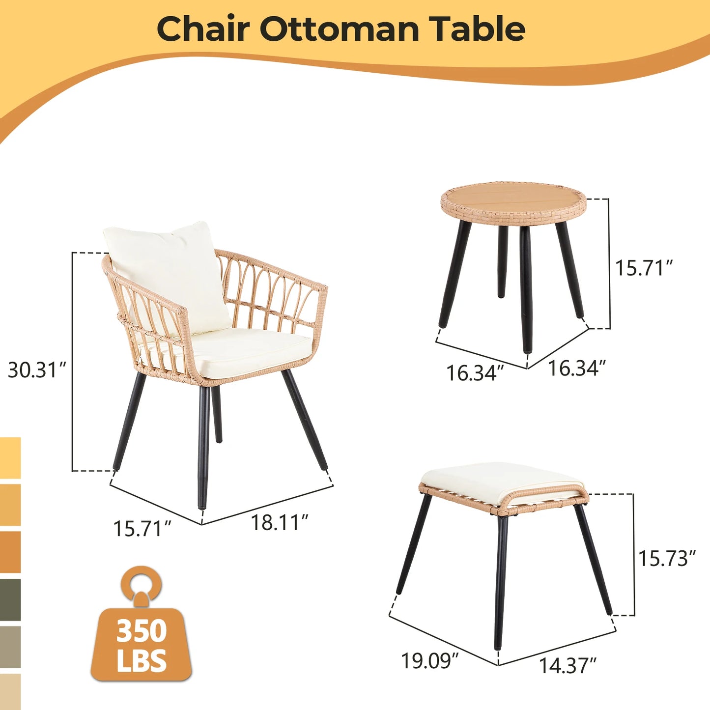 5 Piece Patio Furniture Set, Outdoor Wicker Small Conversation Bistro Set, All-Weather PE Rattan Chairs with Ottoman & Coffee Ta