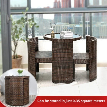 Nordic Outdoor Patio Table and Chair Balcony Table and Chair Combination Home Leisure Storage Table Three-piece Garden Furniture