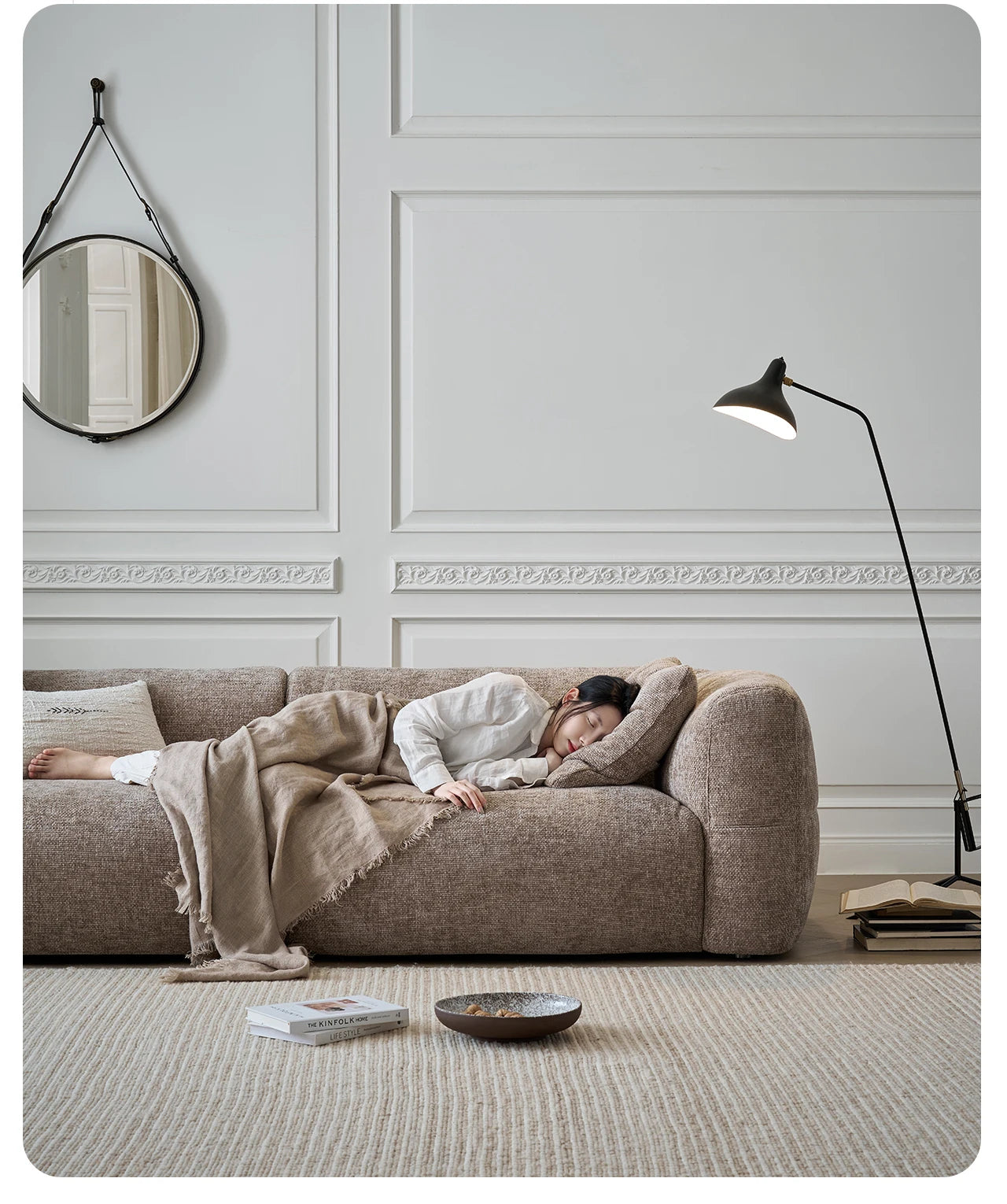 Large Retro Lounge Lazy Sofa Modern Chenille Apartment Living Room Cream Tofu Blocks Style Fabric Armchairs Home Furniture