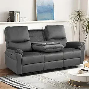 Power Reclining Sofa 3-Seater with Table, Cup Holder & Storage