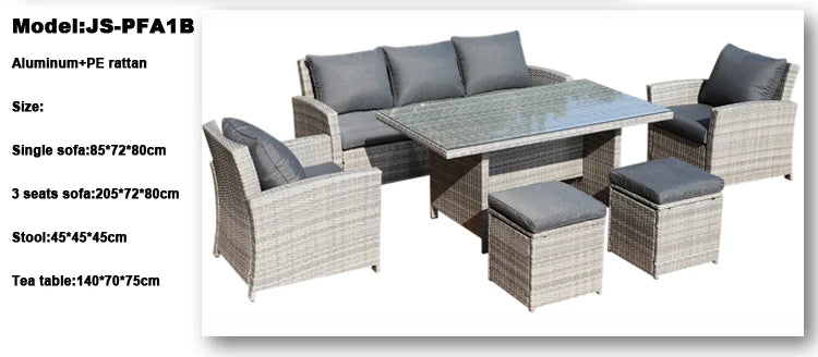 4 Piece Modern Luxury Dining Metal Aluminum Wicker Rope Ratan Sofa Garden Set With Fire Pit Outdoor Rattan Patio Furniture Set
