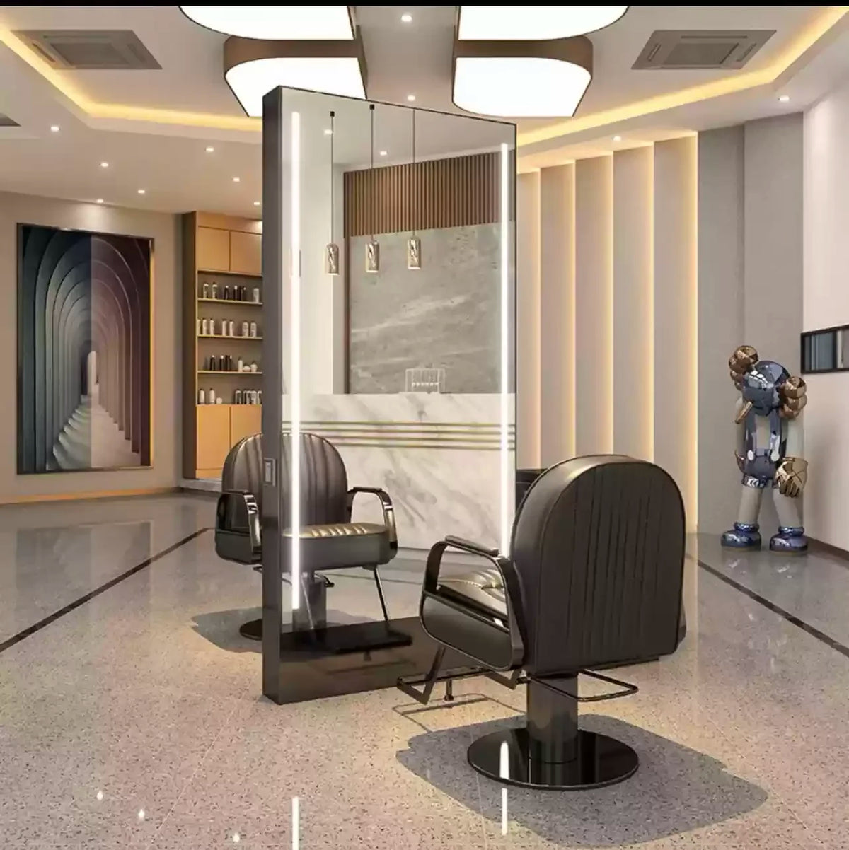 HJ Barber Shop Mirror Quick Cut Special Mirror Hair Salon Internet celebrity hair salon Full Lamp Mirror