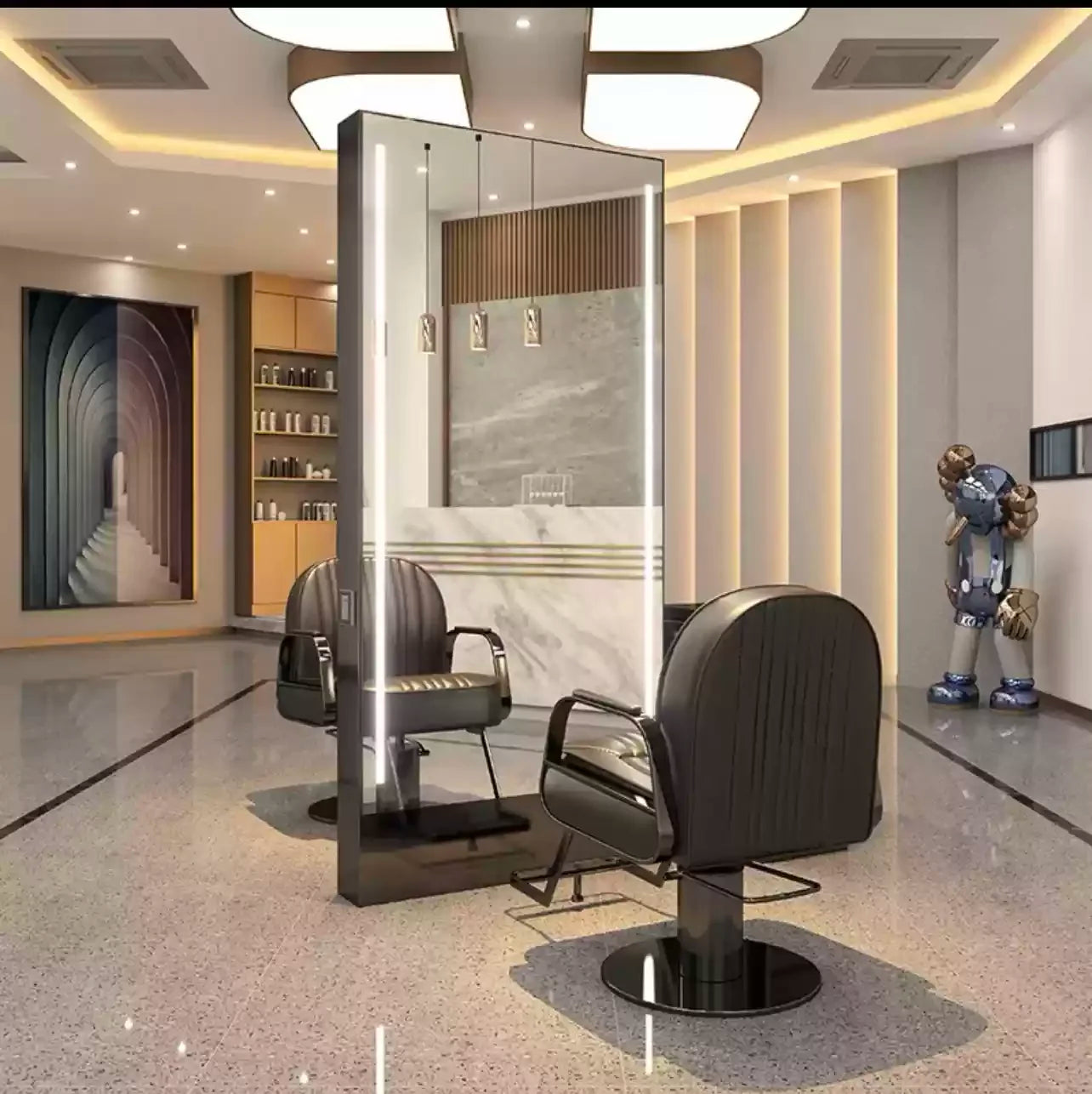 HJ Barber Shop Mirror Quick Cut Special Mirror Hair Salon Internet celebrity hair salon Full Lamp Mirror
