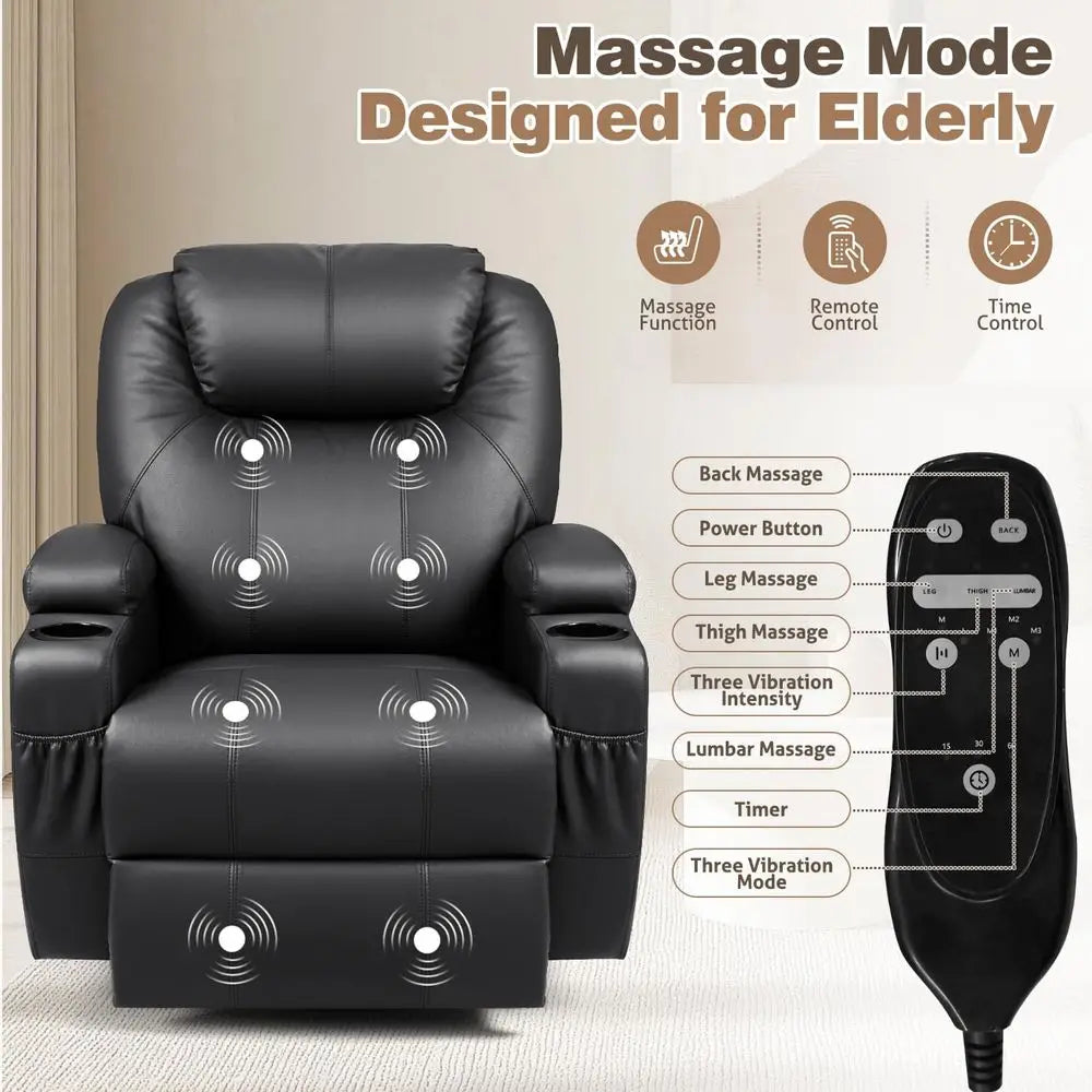 Chair, 360 Swivel Rocker Chair for Adults, Rocking Recliner Chair with Massage, Comfy Single Sofa with Side Pockets Cup Holders