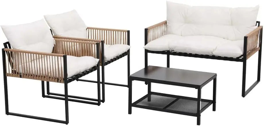 4 Seater Outdoor Sofa Set 4PCS Table Chair Set Garden Patio Furniture