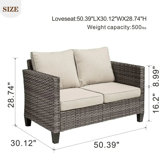 [Discounted Price, Hot Sale!]2-Seater Outdoor Wicker Sofa Couch with Comfy Cushions, All Weather High Back Deep Patio Seating Ra