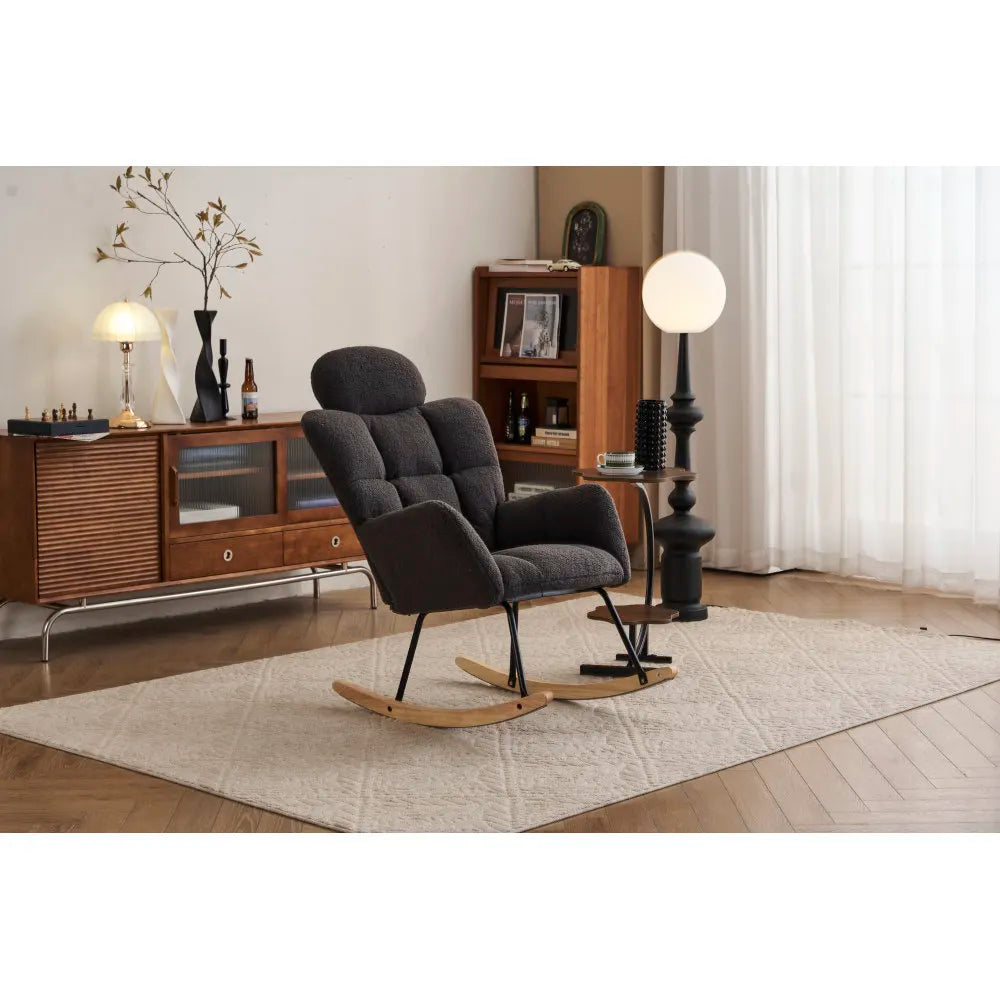 Modern Swing Chair in Teddy Fabric with Tufted Cover Upholstered Seathigh backrest for Living and Bedroom