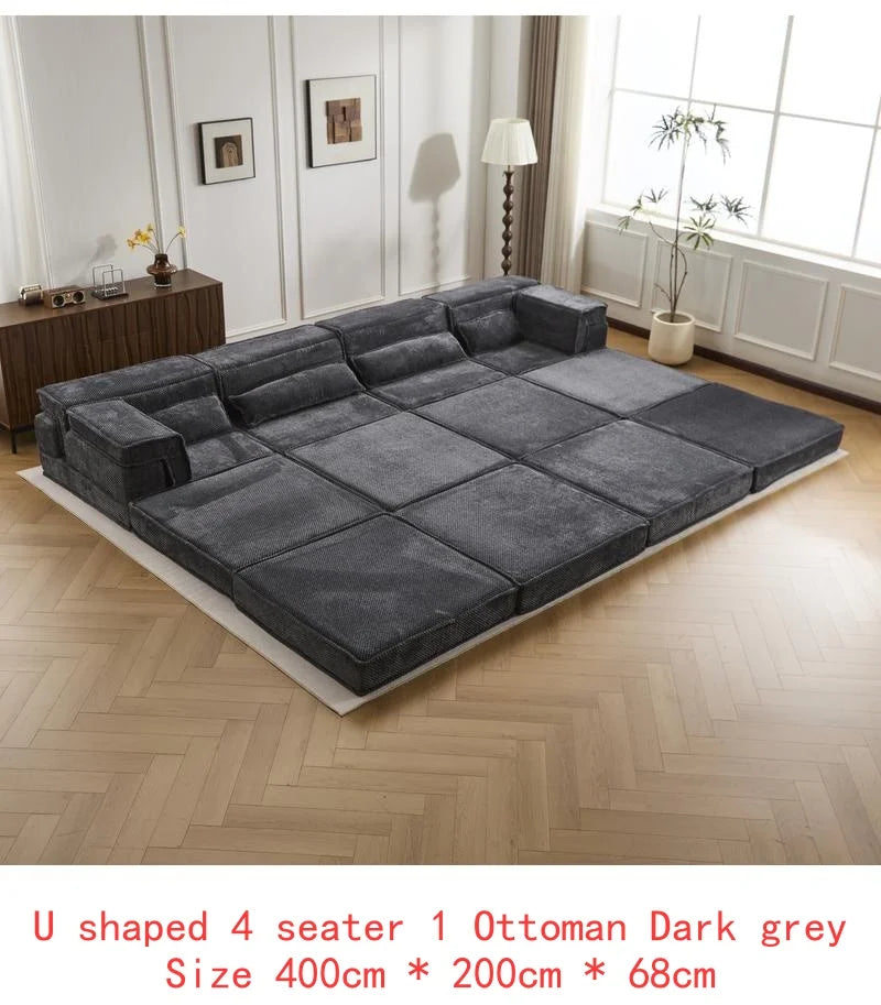 Modular Convertible Floor Sofa Bed, DIY Boneless Sectional Sofa, No Assembly Needed, Oversized 4-Seater with 2 Ottomans, Dark