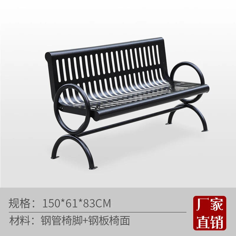 Outdoor wrought iron park chair double black metal outdoor bench chair backrest community square welding park seat