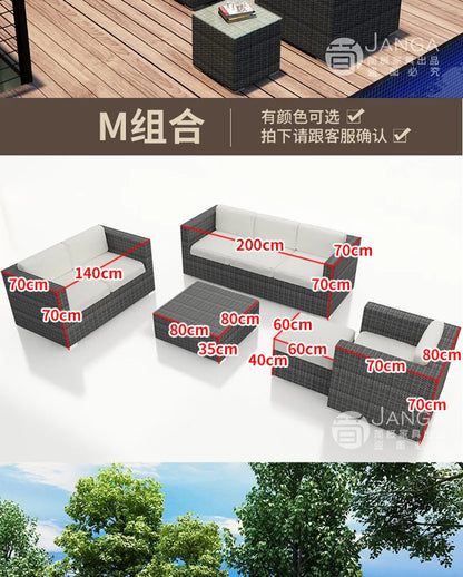 Outdoor courtyard, office building, reception area, sales center, round sofa, outdoor rattan chair, negotiation of large