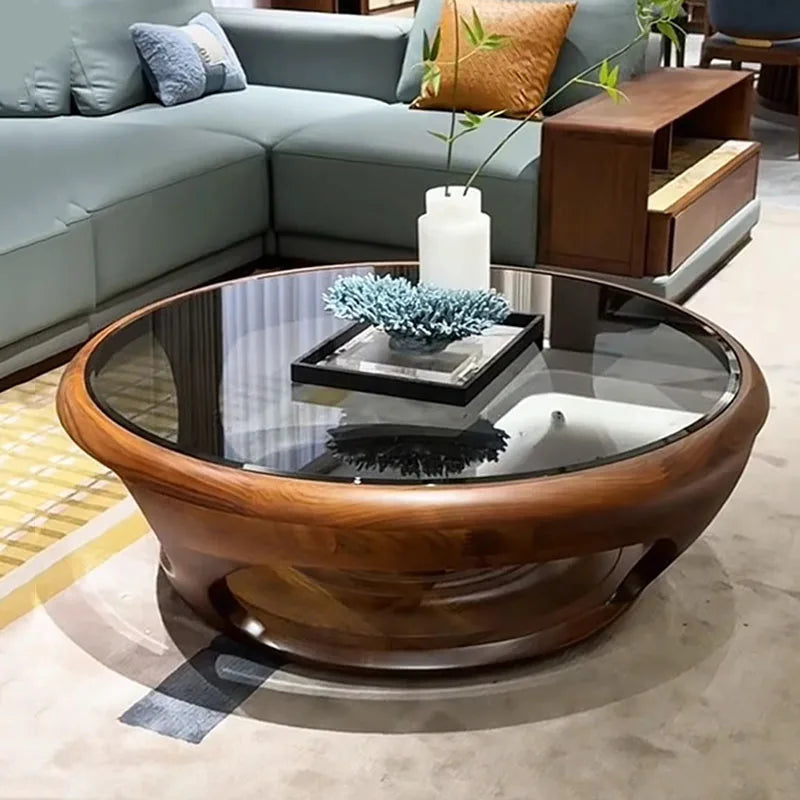 Table basse en verre Unique, transparente, moderne, en bois, pour salon, ronde, Antique, Mesa auxiliaire, meubles de Style chinois