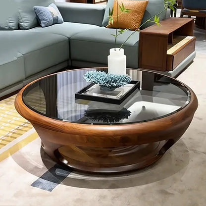Table basse en verre Unique, transparente, moderne, en bois, pour salon, ronde, Antique, Mesa auxiliaire, meubles de Style chinois