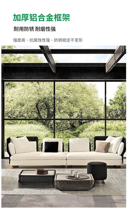 Outdoor rattan sofa, courtyard bed recliner, villa outdoor Nordic simple white bantam L-shaped sofa