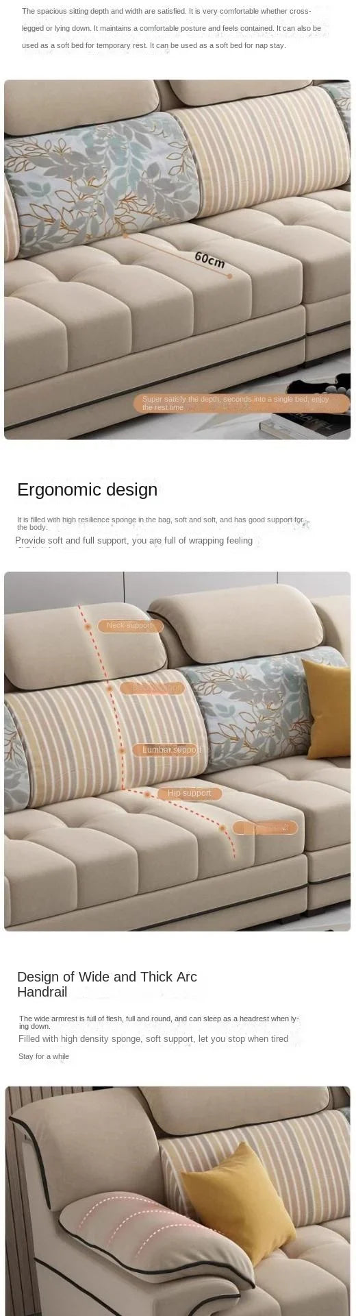 Designer Beige European Sofas Waterproof Design Luxury Modular Lazy Sofas Lounges Salon Lazy Divano Letto Living Room Furniture