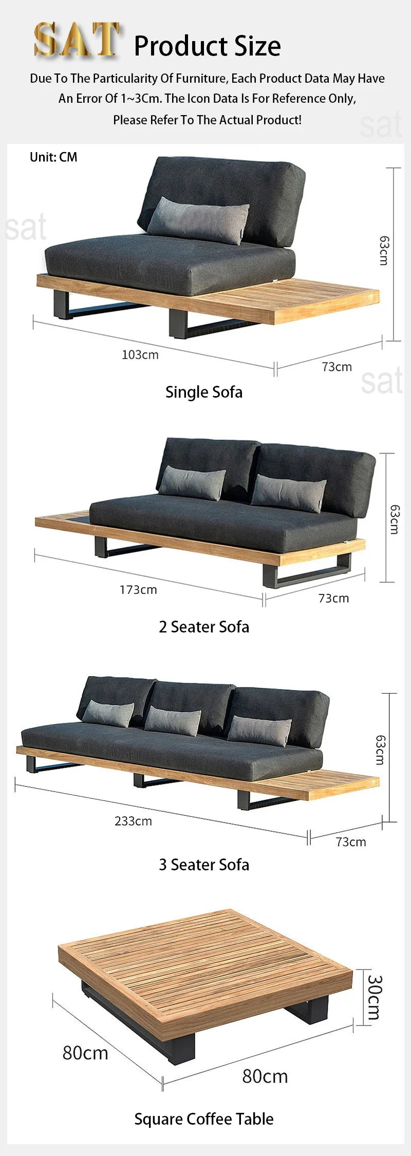 #2024 New Product Teak Table With Outdoor Sofa Set Leisure Villa Courtyard Garden Furniture