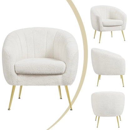 Sherpa Fabric Accent Chair, Modern Cozy Vanity Chair with Gold Metal Legs, Boucle Fabric Armchair with Removable, Customized
