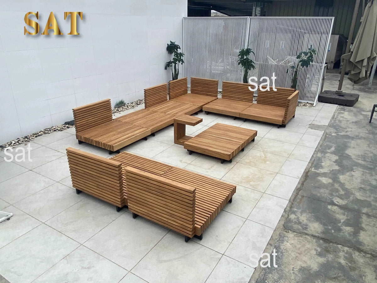European Contemporary Teak Sofa Set Outdoor Furniture for Living Room Courtyard Hotel Villa Bedroom Park