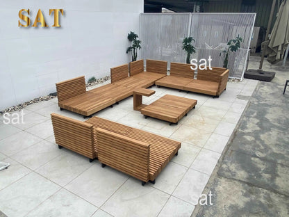 European Contemporary Teak Sofa Set Outdoor Furniture for Living Room Courtyard Hotel Villa Bedroom Park