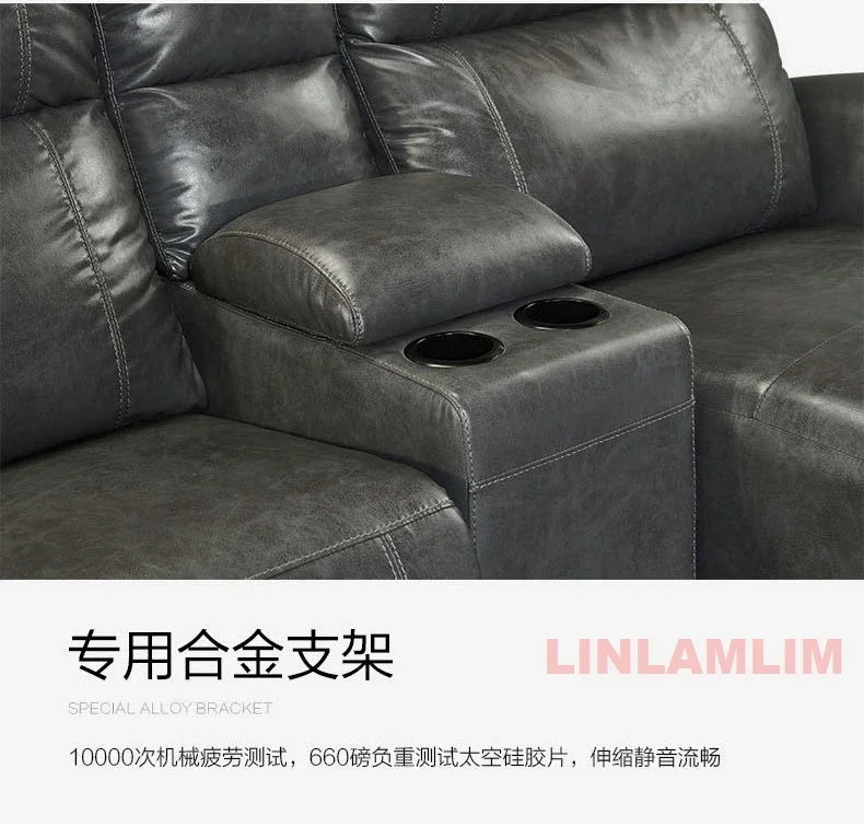 MINGDIBAO Luxury Genuine Leather Power Recliner Sofa Set, L Shape Electric Reclining Couch with Nailhead Trim, Home Theater Seat
