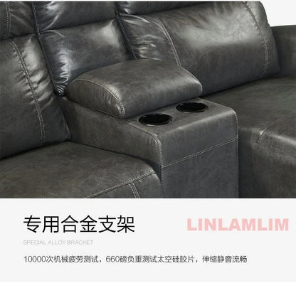MINGDIBAO Luxury Genuine Leather Power Recliner Sofa Set, L Shape Electric Reclining Couch with Nailhead Trim, Home Theater Seat