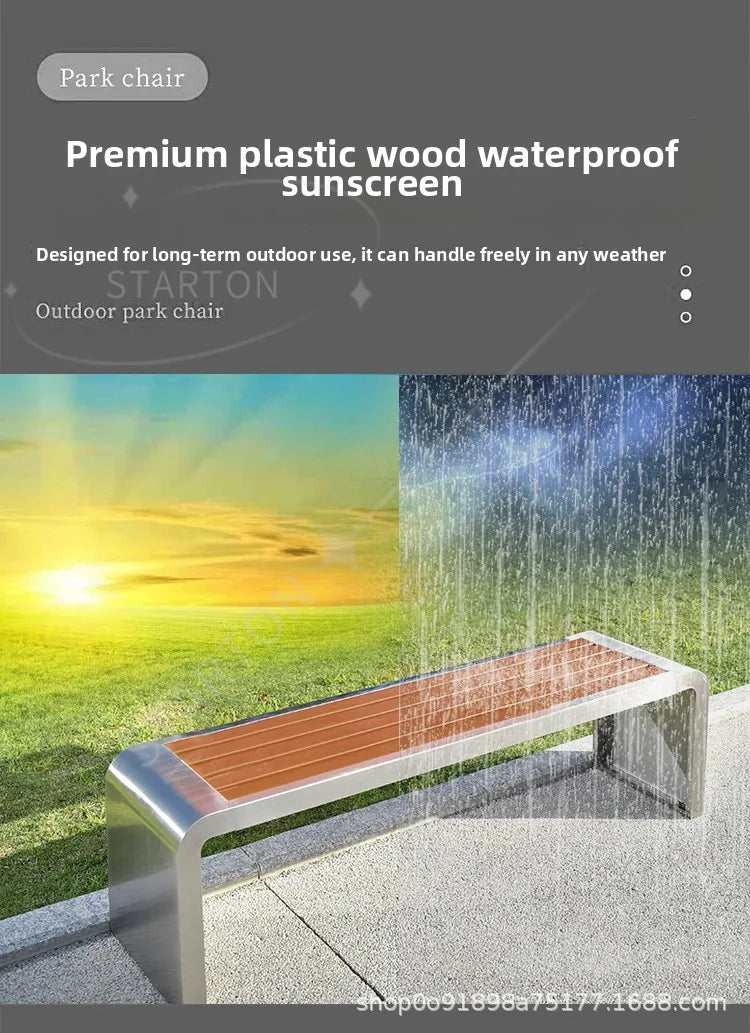 Dossier de jardin en fer forgé, banc de loisirs solide Anti-Corrosion, banc d'extérieur moderne en acier inoxydable, plastique et bois, Patio Park