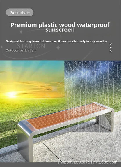 Dossier de jardin en fer forgé, banc de loisirs solide Anti-Corrosion, banc d'extérieur moderne en acier inoxydable, plastique et bois, Patio Park