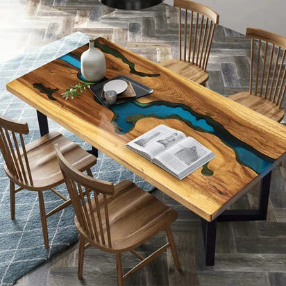 Modern Fashion Creative Living Room Office Epoxy Resin River Solid Wood Table Pattern Customization