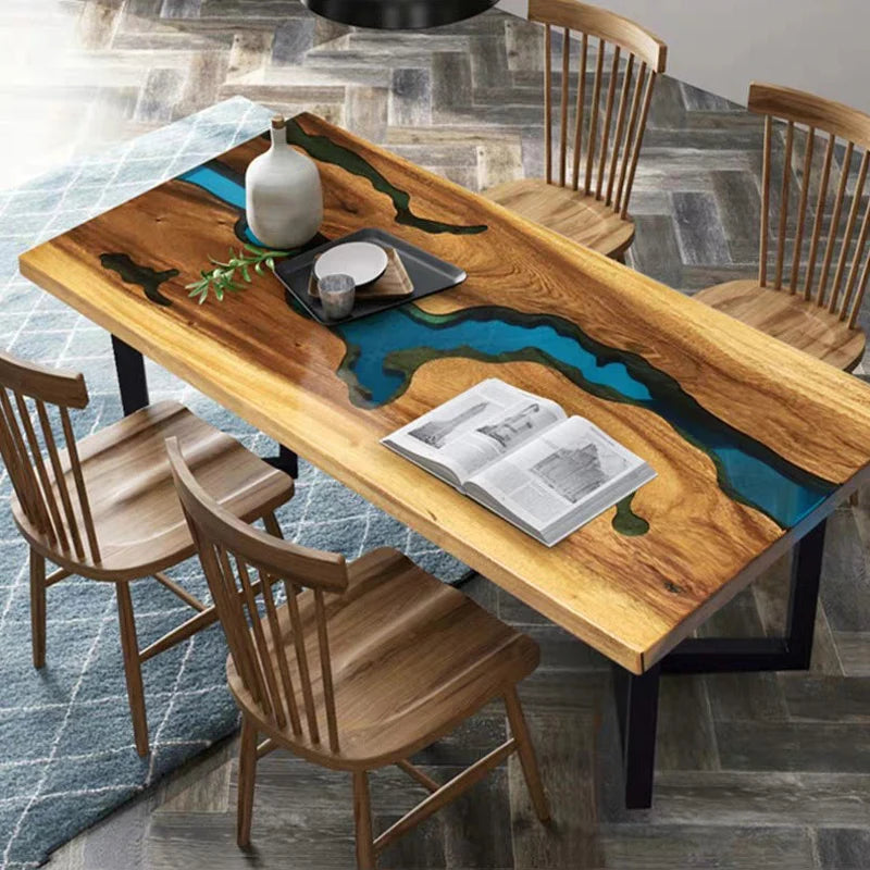 Modern Fashion Creative Living Room Office Epoxy Resin River Solid Wood Table Pattern Customization