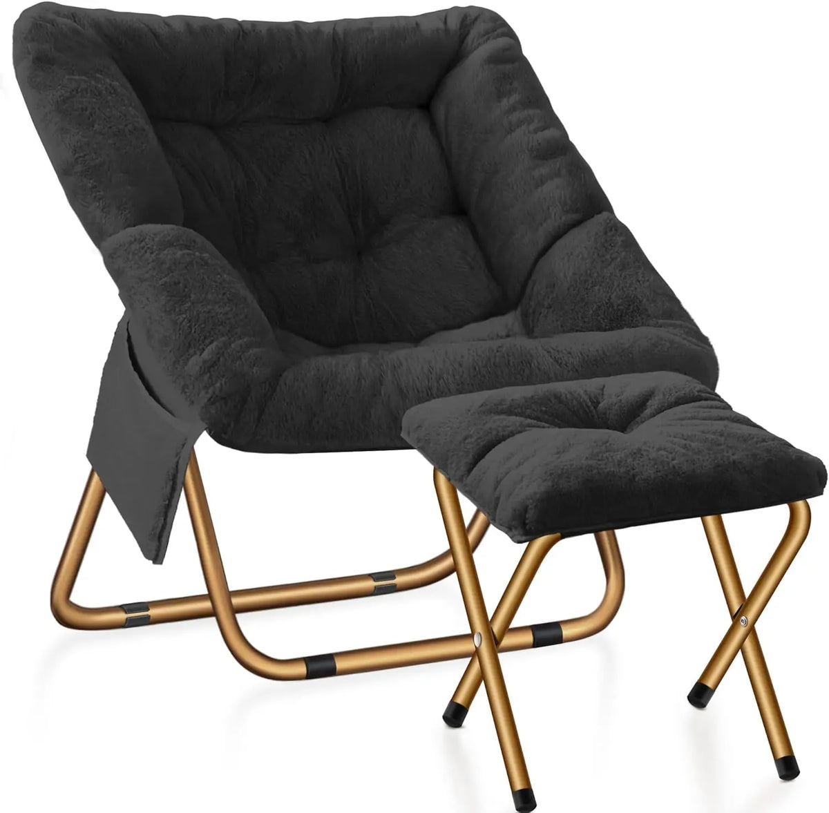 Comfy Saucer Chair, Foldable Living Room Chairs, Soft Faux Fur Lounge Chair For Bedroom, Reading Chairs For Adults