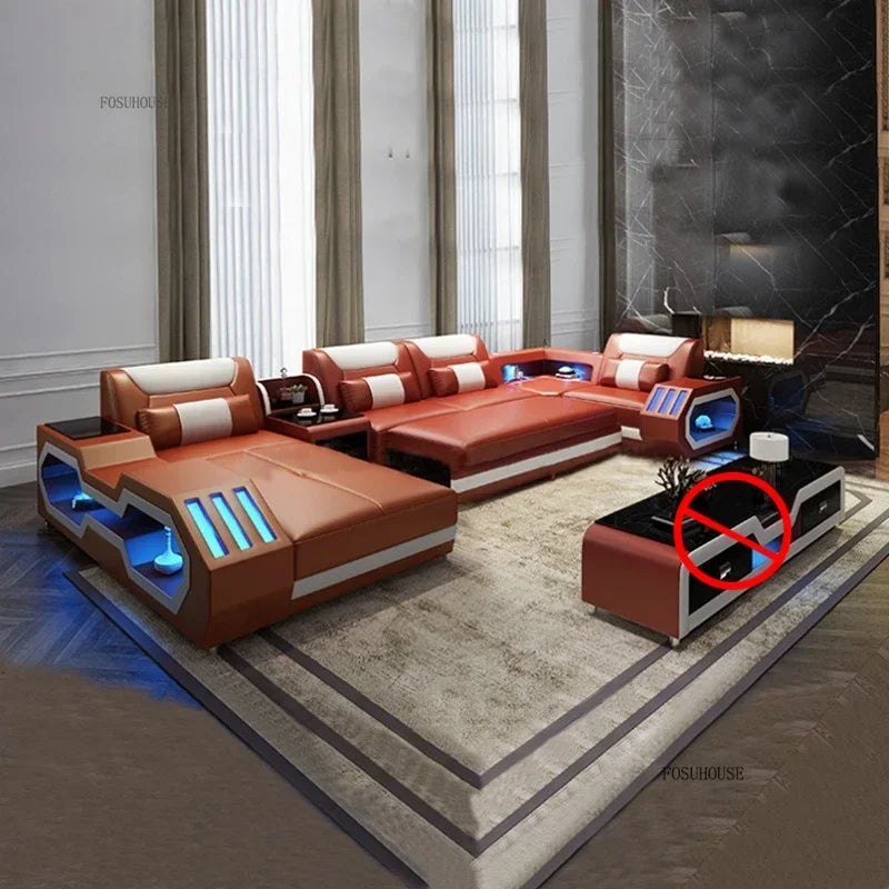 High-end Villa Sofas Design Modularity Sofa U-Shape Living Room Sofas Sets with Bluetooth Speaker for Living Room Furniture
