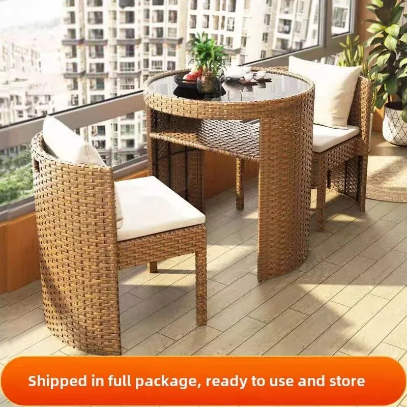 3 Pcs Cushioned Outdoor Wicker Patio Ergonomic Set Outdoor Small Space Furniture