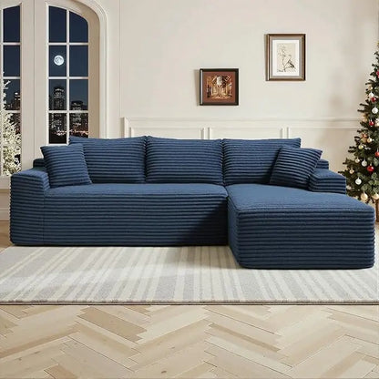 Modern 108 L-Shape Sectional Sofa, Deep Seated Cloud Couch, Corduroy Fabric, Black, Right Chaise, Living Room Furniture, No Asse