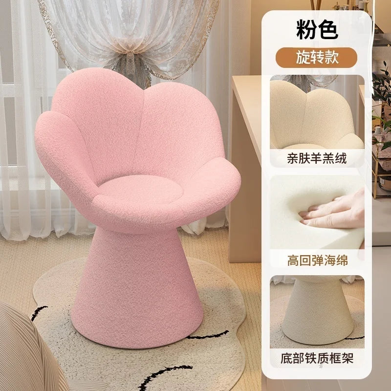 Creative Petals Vanity Stool Creamy Makeup Chair for Girl Modern Nail Salon Seat with Backrest Girly Aesthetic Bedroom Furniture
