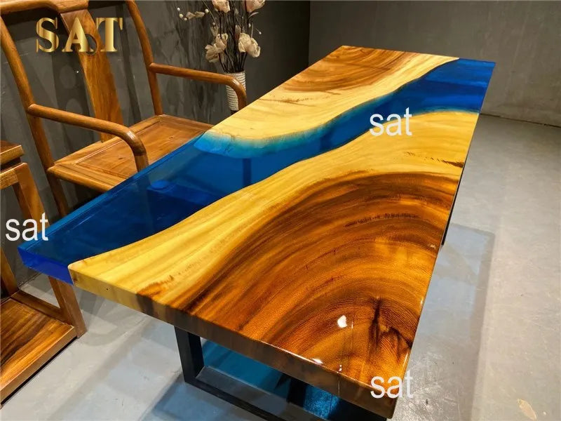 Modern Fashion Creative Living Room Office Epoxy Resin River Solid Wood Table Pattern Customization