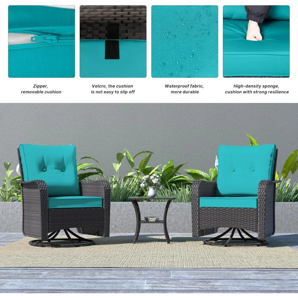Outdoor Wicker Swivel Gliders Patio Furniture Set with Rocking Chairs and Tempered Glass Table