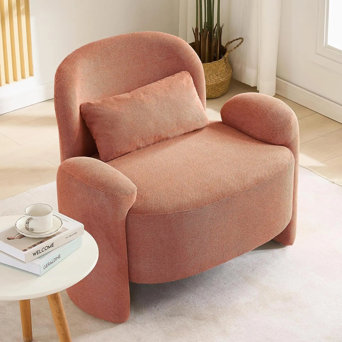 Oversized Accent Chair, Modern Linen Fabric Lounge Armchair for Living Room, Upholstered Comfy Reading Single Sofa, Customized