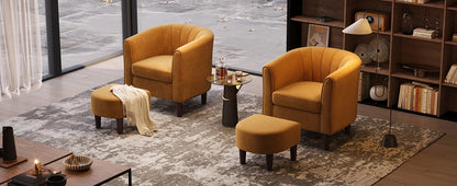 Ottoman Set of 2 - Chenille Accent Chair Mid-Century Modern Small Reading Chair Upholstered Armchair with Footrest  (Set of 2)
