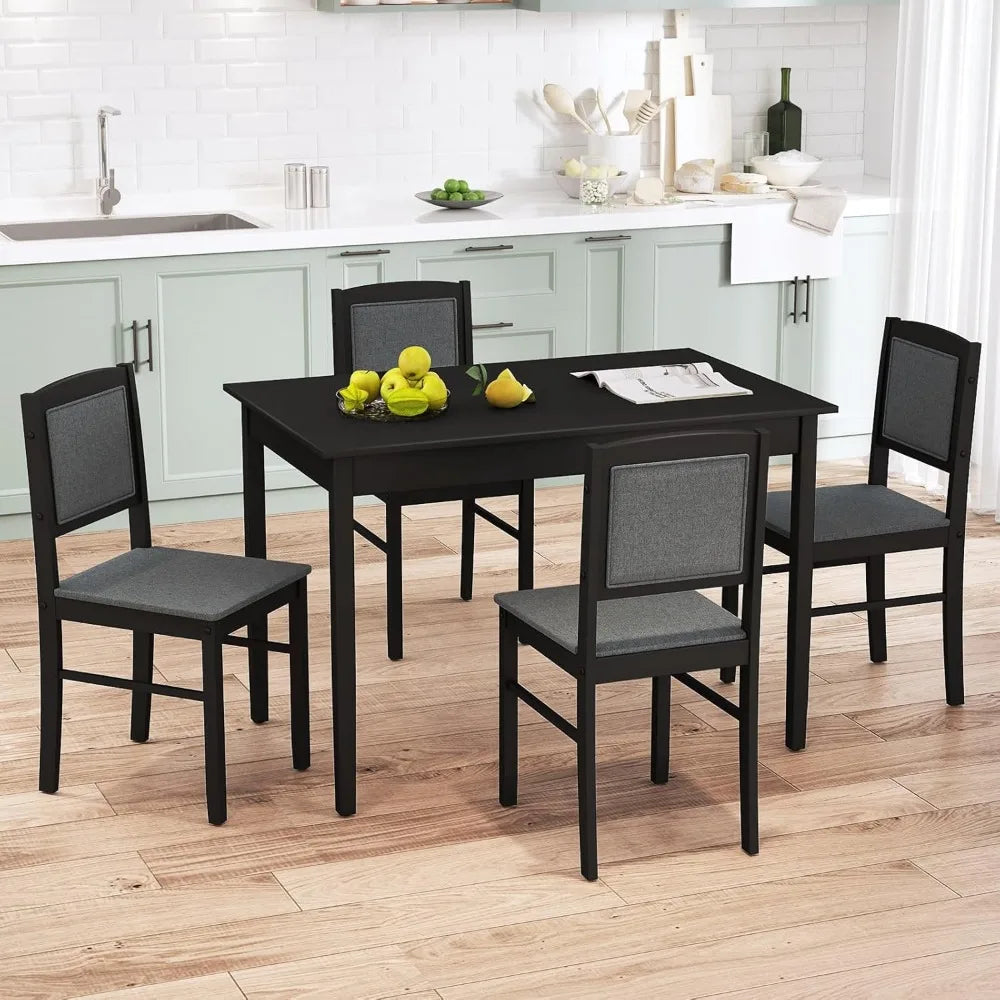 Farmhouse Style 4-Seat Solid Wood Dining Set with Upholstered Chairs and Padded Backs