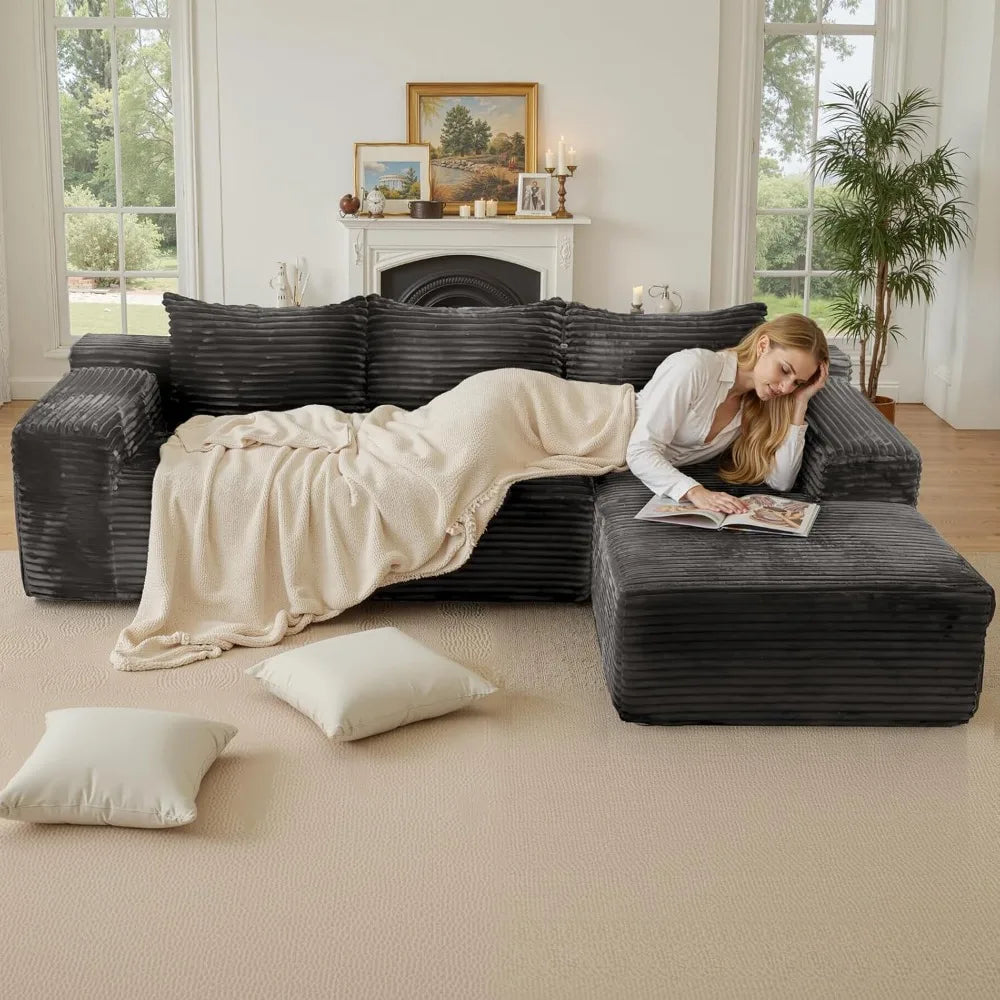 106'' Modular Sectional Sofa, L-Shaped Boneless Cloud Couch with Chaise Lounge, 4-in-1 Flexible Combination Faux Rabbit Fur