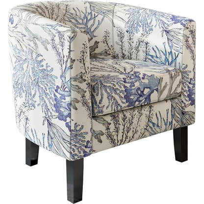 Linen Round Accent Barrel Chair, Club Tub Sofa Chair for Bedroom, Corner Chairs with Flared Legs and Cozy Soft Padding