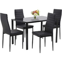 Dining Room Table Set 5-Piece Kitchen with 4 Faux Leather Metal Frame Chairs Rectangular Modern for Small Spaces w/Glass Tableto